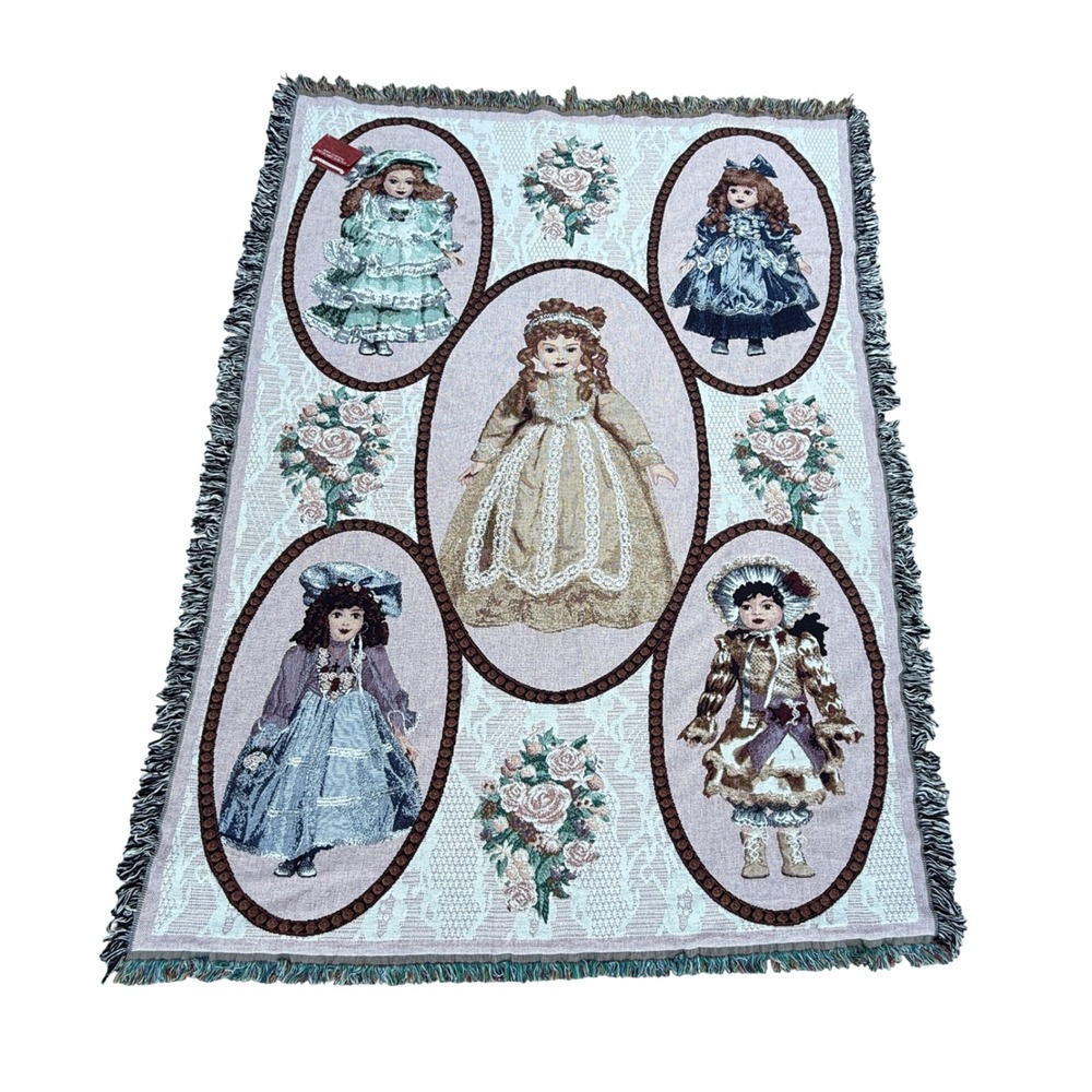 Chatham Royal Tapestry Woven Throw Blanket Pink Victorian Porcelain Doll VTG NOS